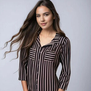 See You Monday LA‎ Women's Small Striped Button-Down Knee Length Shirt Dress